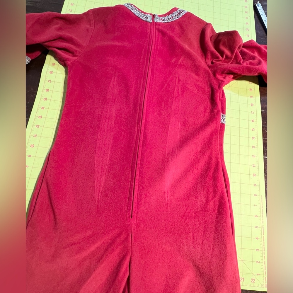 VINTAGE MCM union suit jumpsuit romper‎ wide leg pants red tinsel button front - Picture 9 of 15